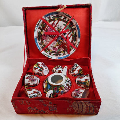 Vintage Chinese Miniature 9-piece Porcelain Tea Set