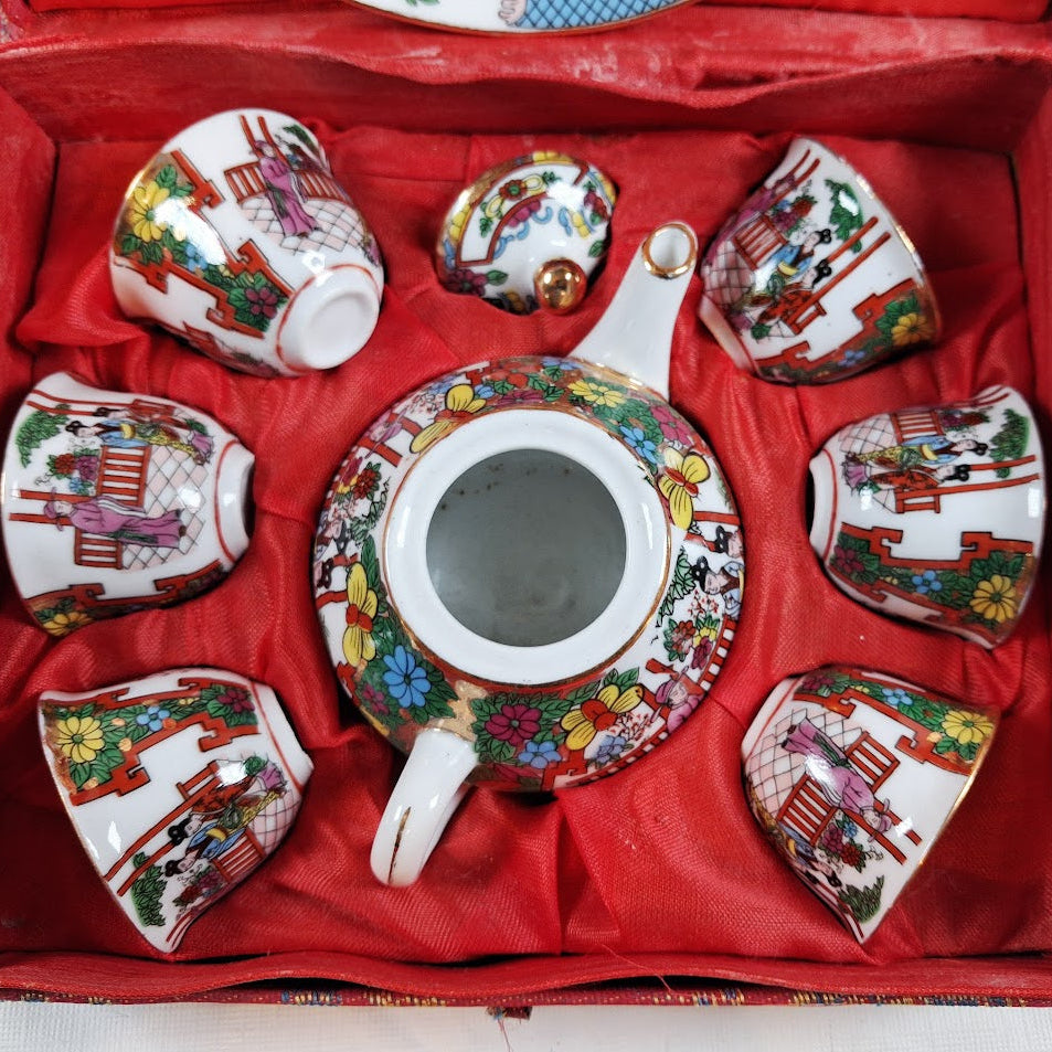 Vintage Chinese Miniature 9-piece Porcelain Tea Set