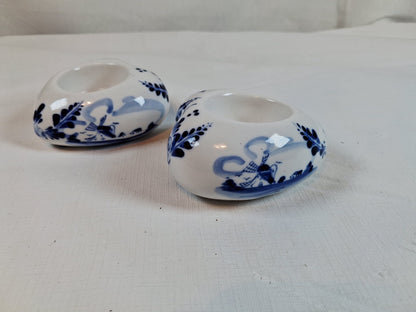Vintage Delft Heart Shaped Tea Light Candle Holders