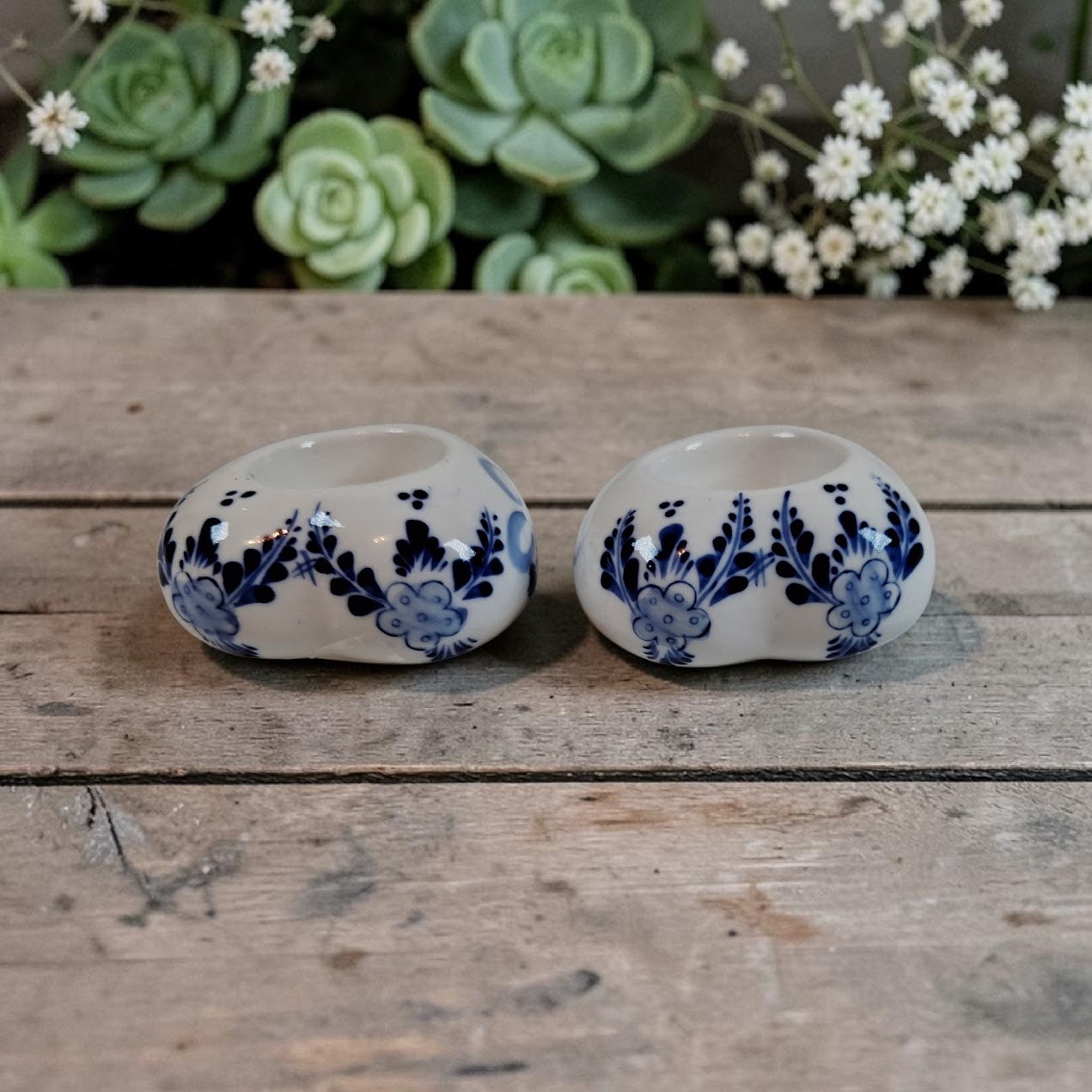 Vintage Delft Heart Shaped Tea Light Candle Holders