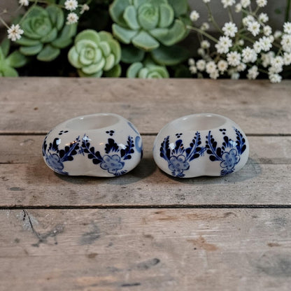 Vintage Delft Heart Shaped Tea Light Candle Holders