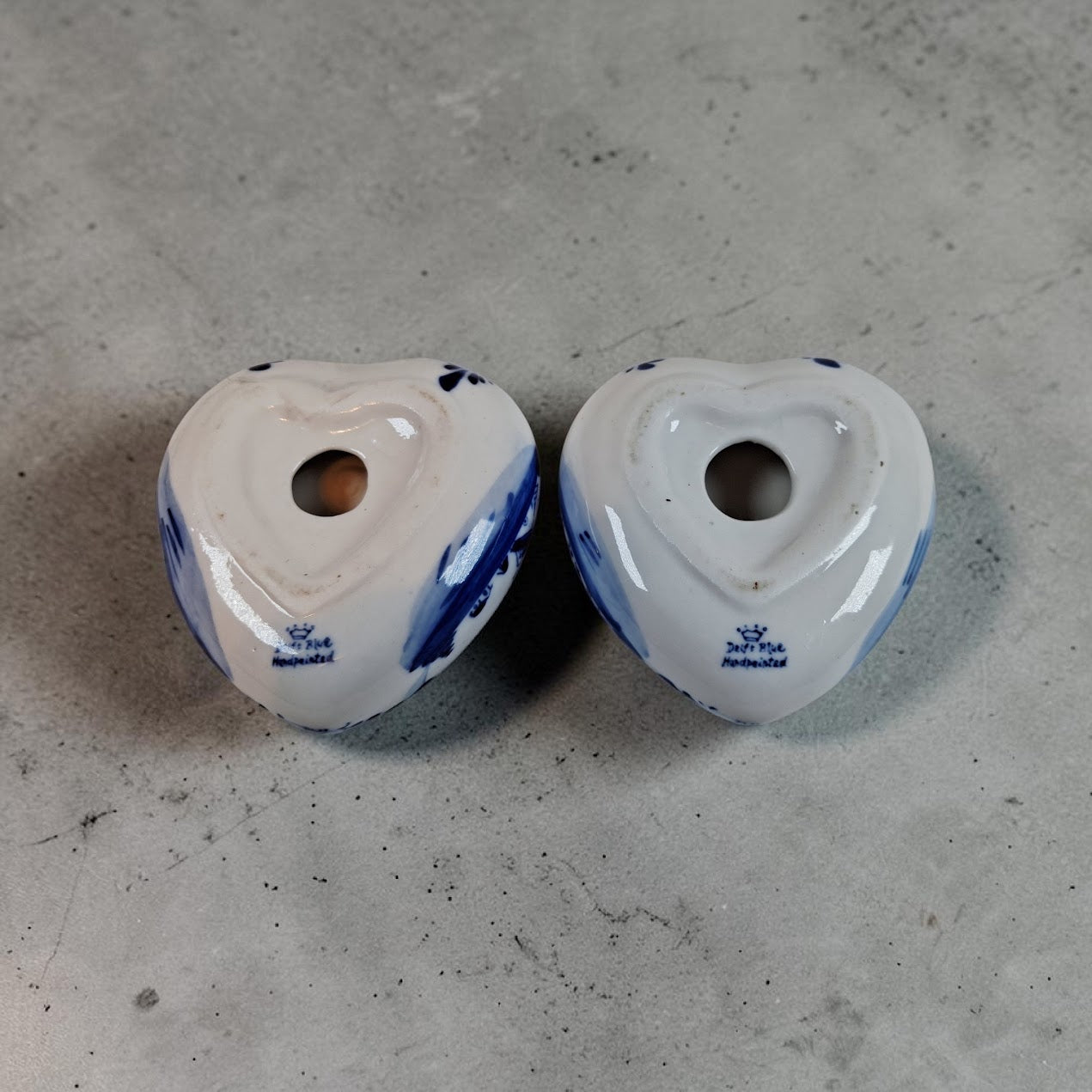 Vintage Delft Heart Shaped Tea Light Candle Holders