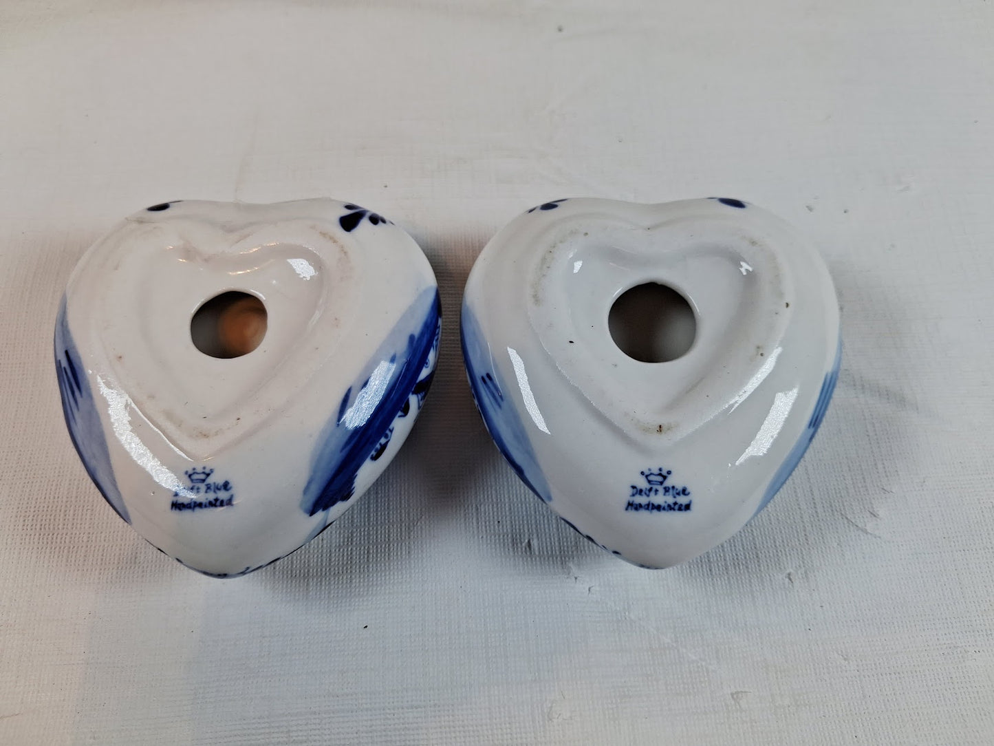 Vintage Delft Heart Shaped Tea Light Candle Holders
