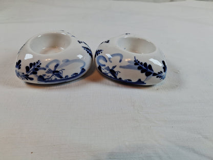 Vintage Delft Heart Shaped Tea Light Candle Holders