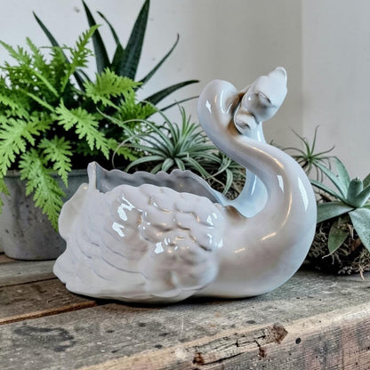 Vintage Porcelain Double Head Swan Planterd, Made in Portugal, Excellent!!