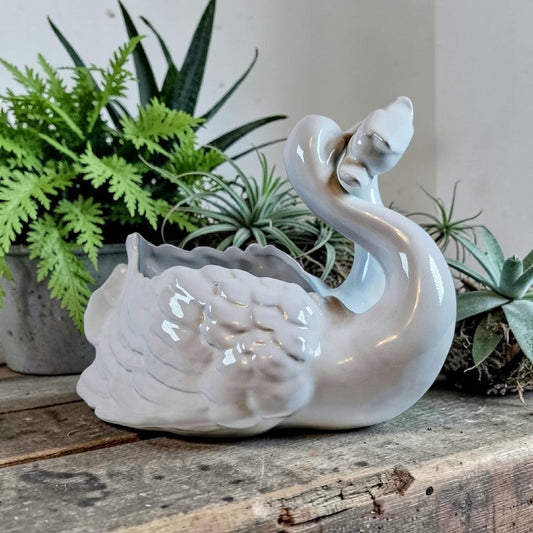 Vintage Porcelain Double Head Swan Planterd, Made in Portugal, Excellent!!