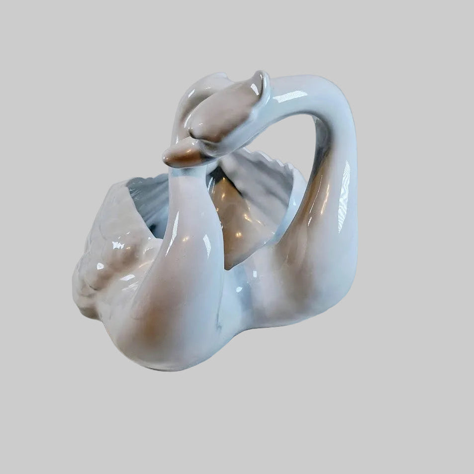 Vintage Porcelain Double Head Swan Planterd, Made in Portugal, Excellent!!
