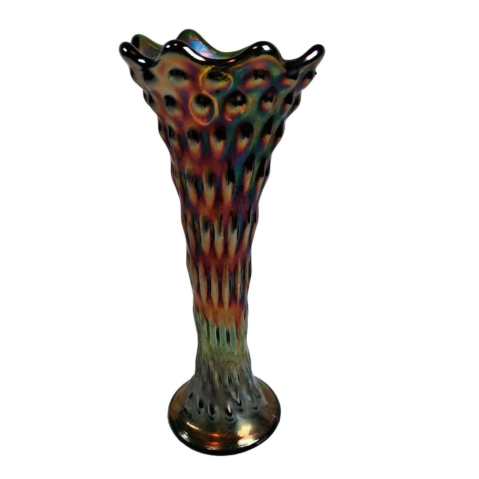 Antique Fenton Carnival Glass Swung Vase, Stunning!