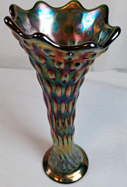 Antique Fenton Carnival Glass Swung Vase, Stunning!