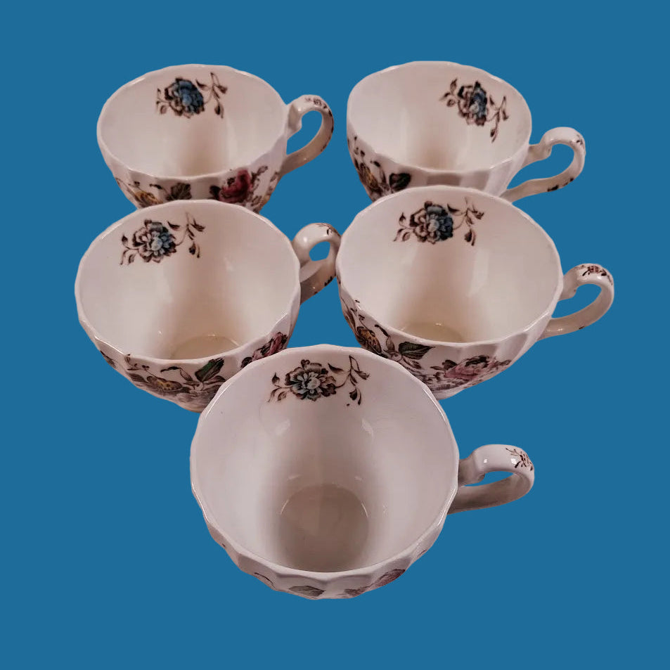 Johnson Brothers Staffordshire tea cups set of 5, DISCOUNTED- 2 CUPS HAVE SMALL CHIP ON BOTTOM