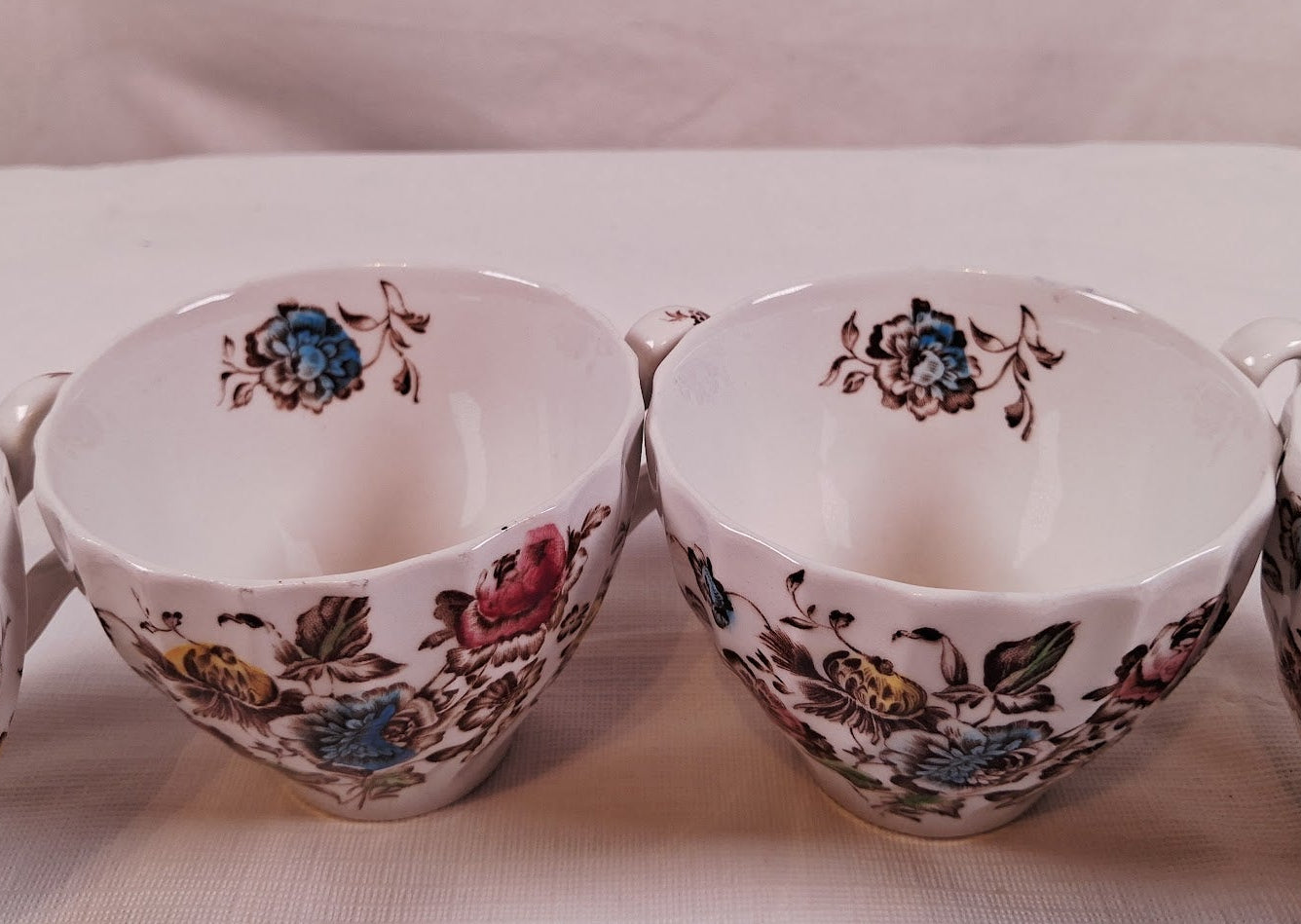 Johnson Brothers Staffordshire tea cups set of 5, DISCOUNTED- 2 CUPS HAVE SMALL CHIP ON BOTTOM