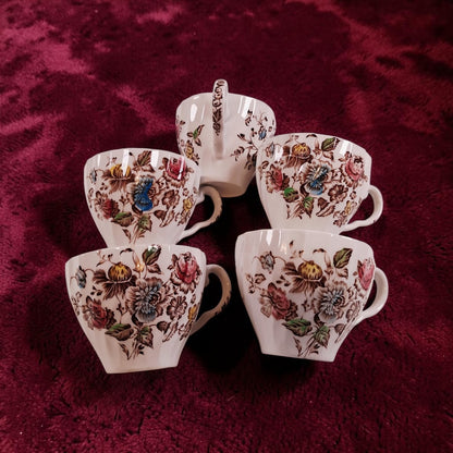 Johnson Brothers Staffordshire tea cups set of 5, DISCOUNTED- 2 CUPS HAVE SMALL CHIP ON BOTTOM