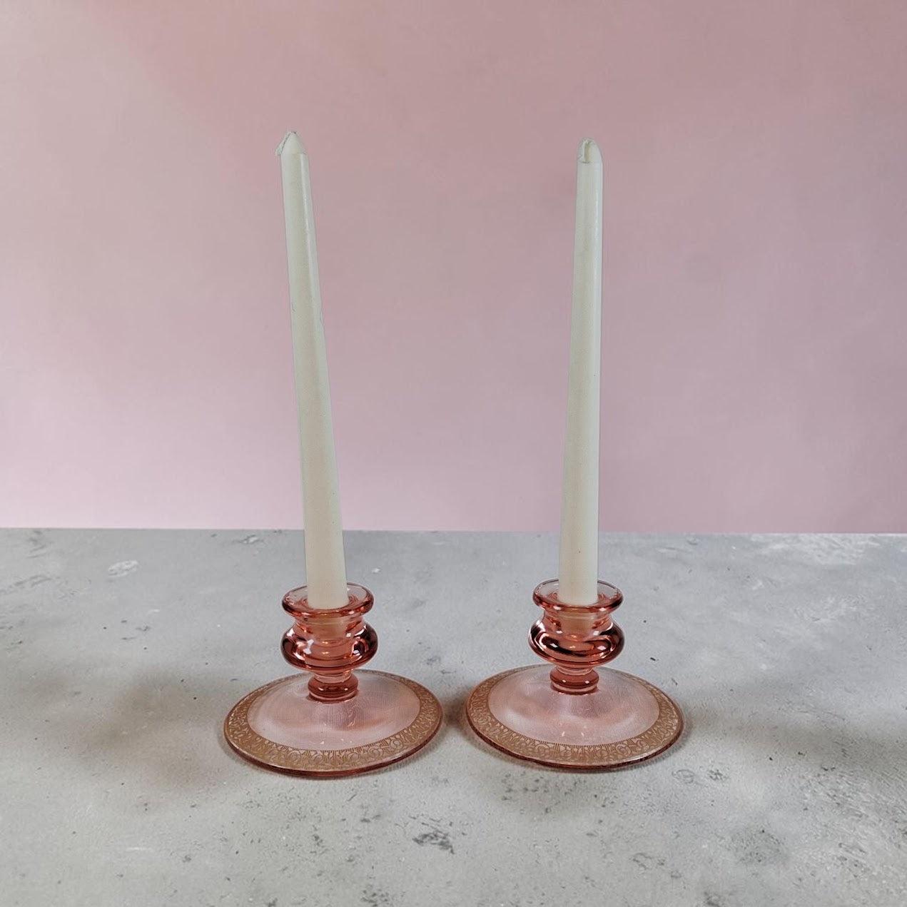 Vintage Tiffin-Franciscan Pink Depression Glass Rolled Rim Bowl with Matching Candle Holders, Beautiful!