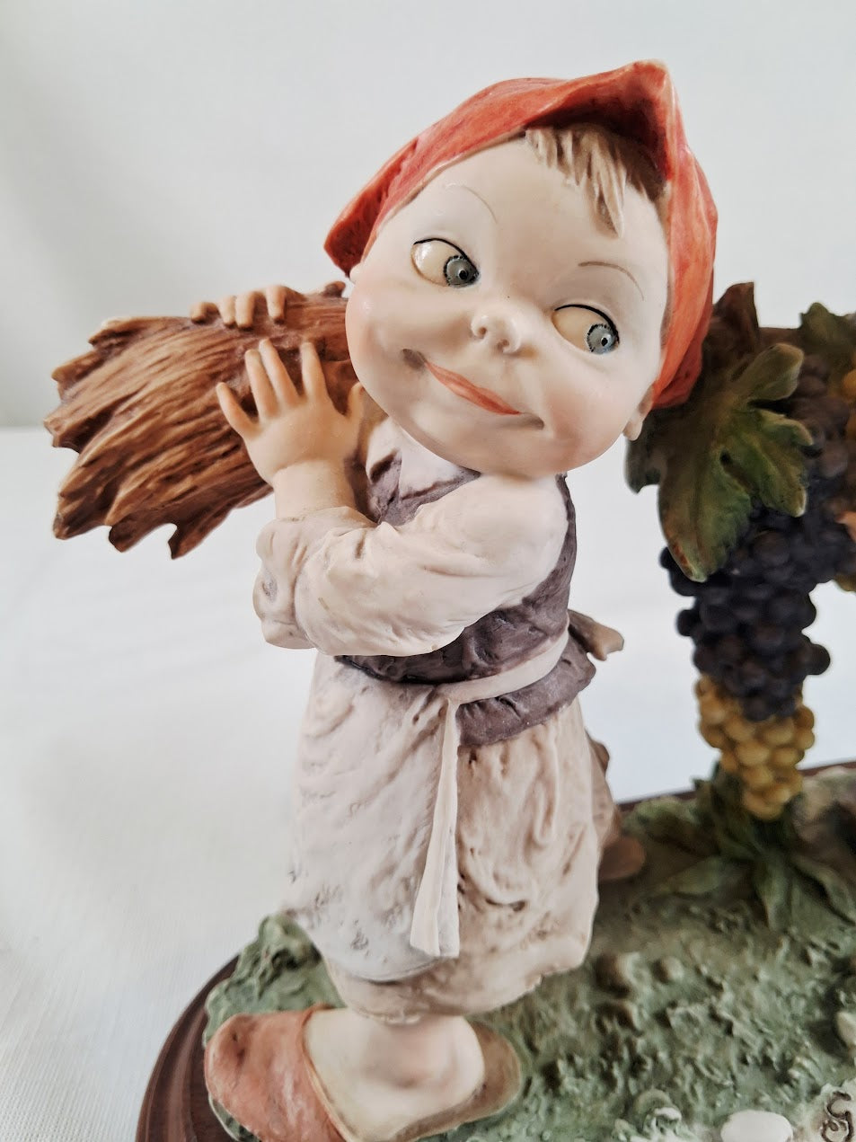 Authentic Boy and Girl Figurine on Wood Base, Signed by Artist