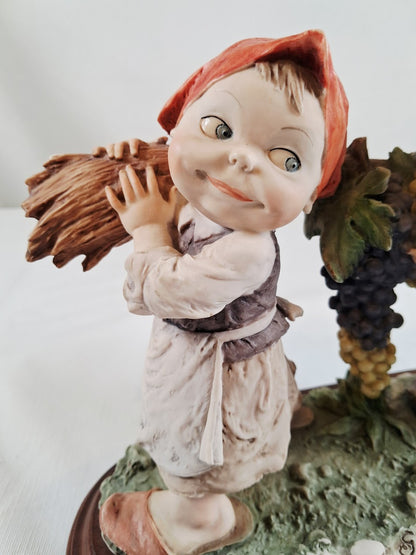 Authentic Boy and Girl Figurine on Wood Base, Signed by Artist