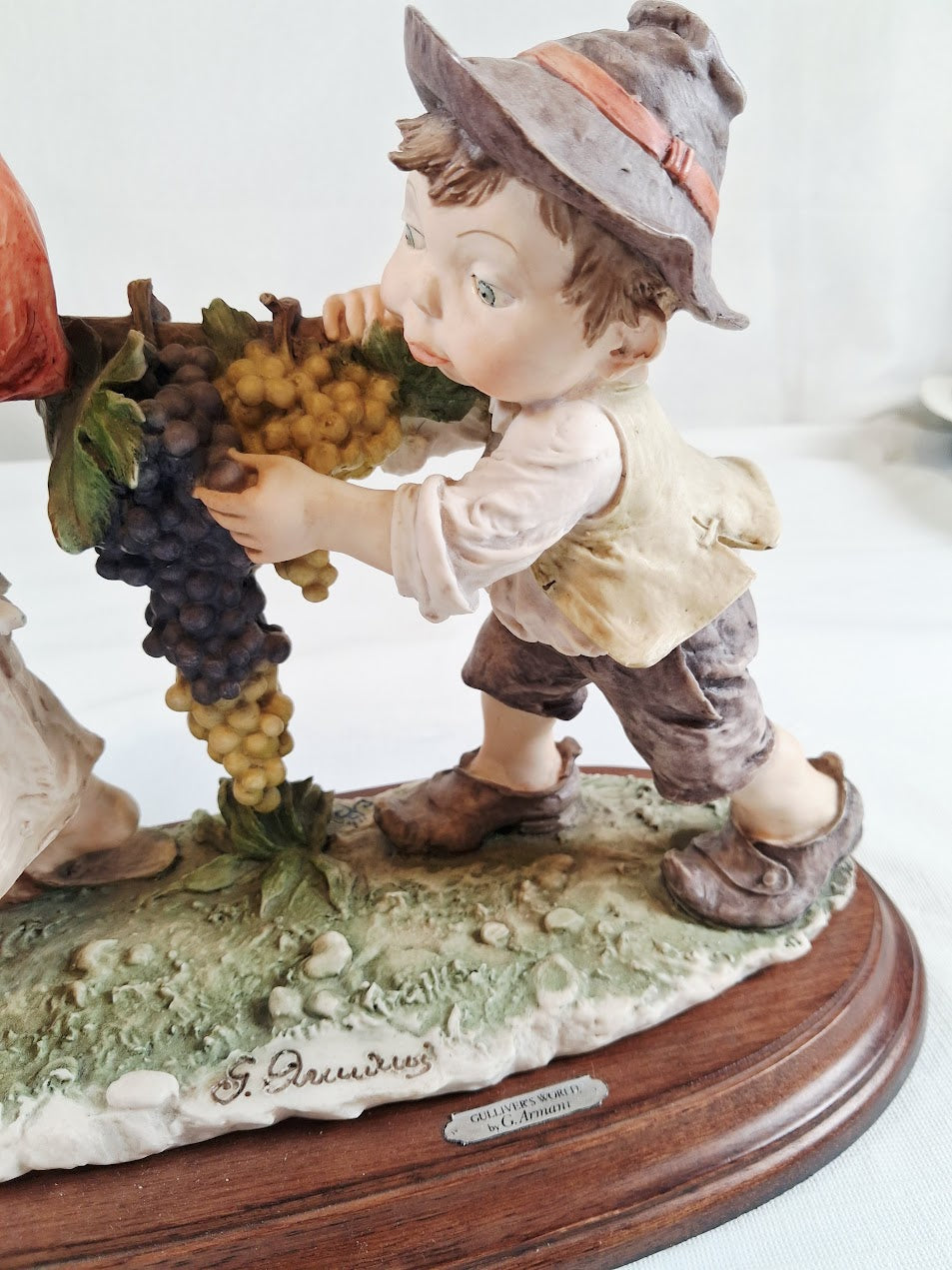 Authentic Boy and Girl Figurine on Wood Base, Signed by Artist