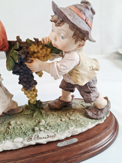 Authentic Boy and Girl Figurine on Wood Base, Signed by Artist