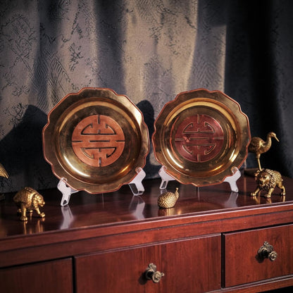 Vintage Brass with Copper Chinoiserie Plates, Set of 2