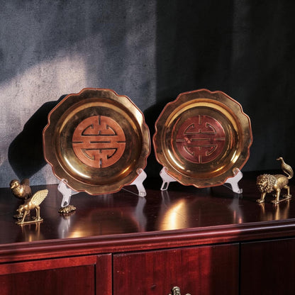 Vintage Brass with Copper Chinoiserie Plates, Set of 2