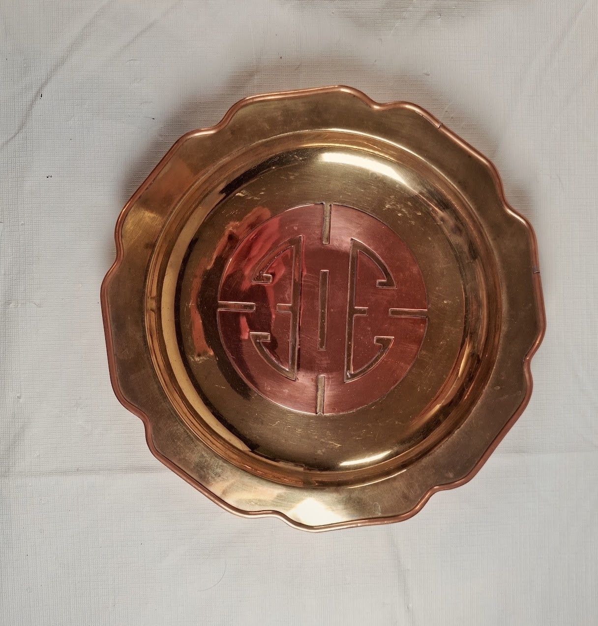 Vintage Brass with Copper Chinoiserie Plates, Set of 2
