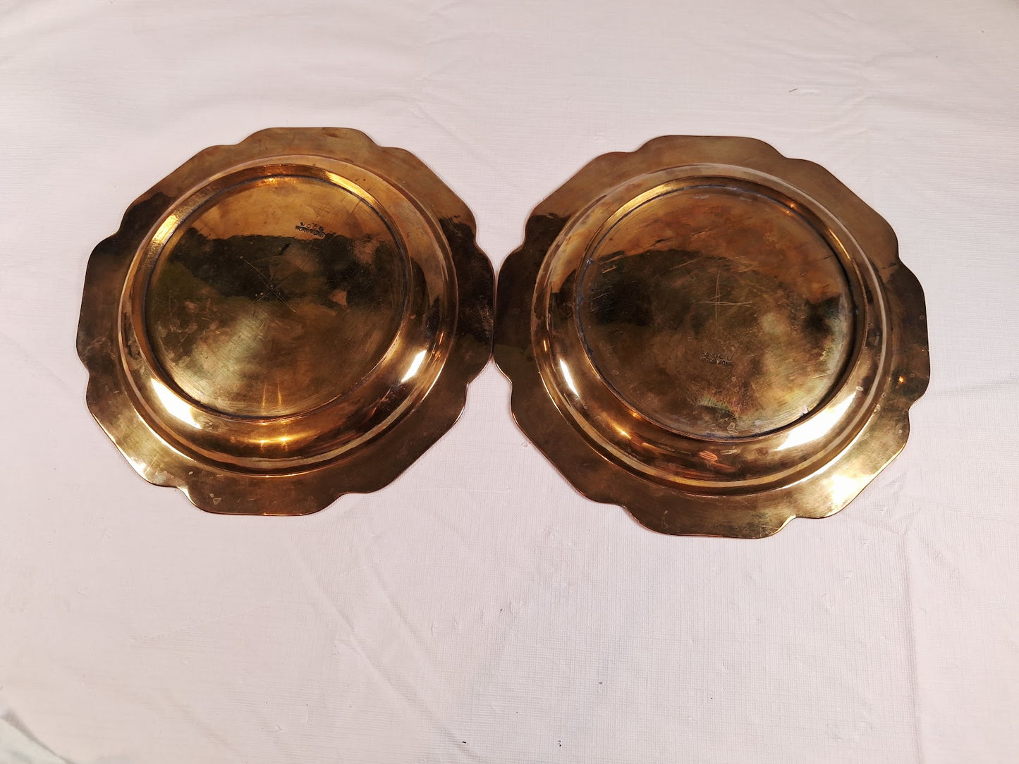 Vintage Brass with Copper Chinoiserie Plates, Set of 2