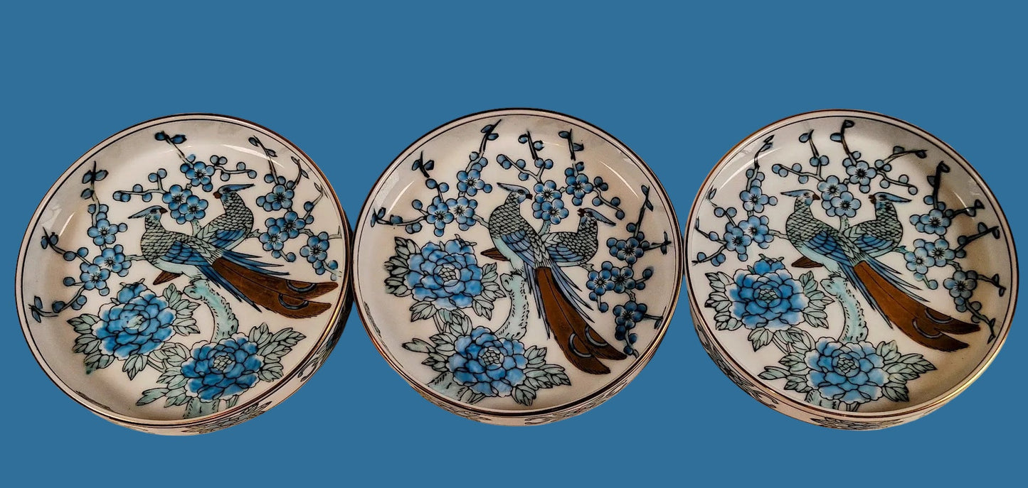 Imari Gold and Blue Peacock Set of 3 Bowls