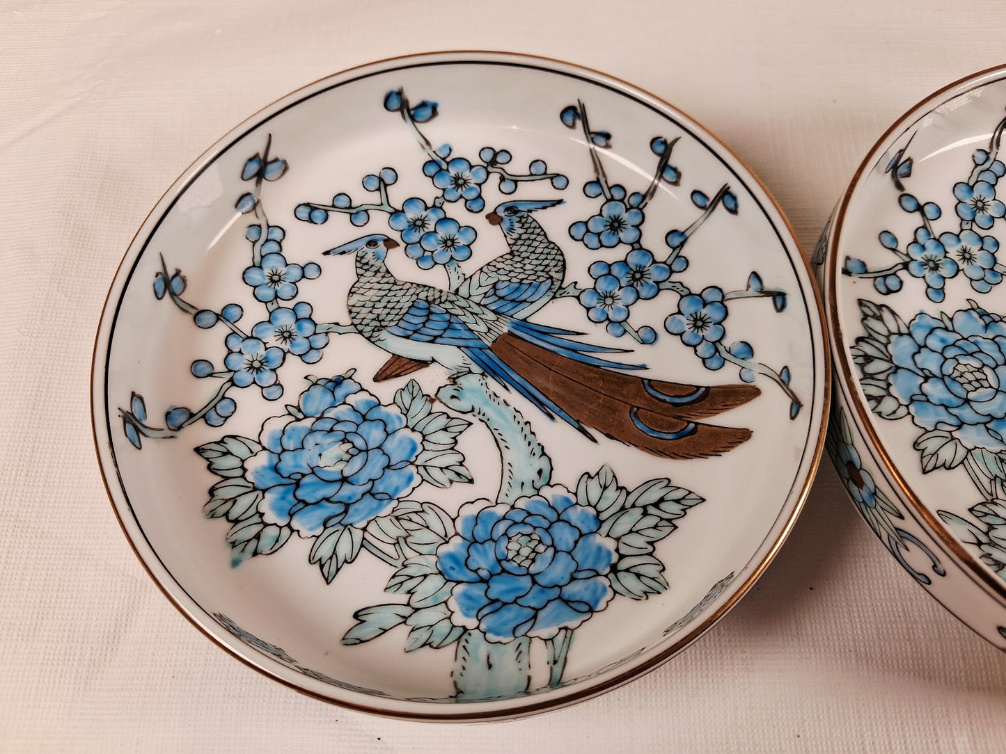 Imari Gold and Blue Peacock Set of 3 Bowls