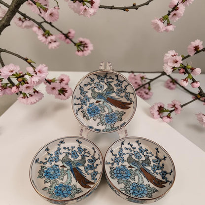 Imari Gold and Blue Peacock Set of 3 Bowls