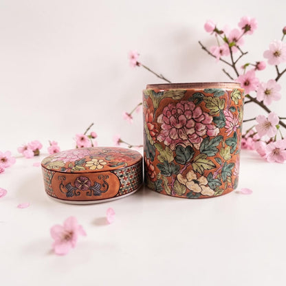 Vintage famille Rose Beautiful Canister with Lid, 10" Tall