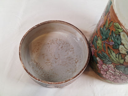 Vintage famille Rose Beautiful Canister with Lid, 10" Tall