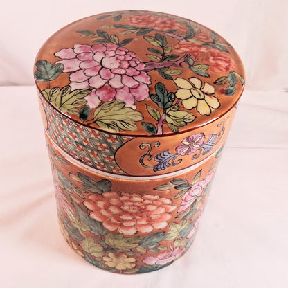Vintage famille Rose Beautiful Canister with Lid, 10" Tall