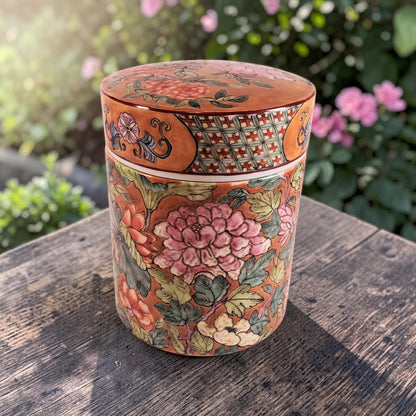 Vintage famille Rose Beautiful Canister with Lid, 10" Tall