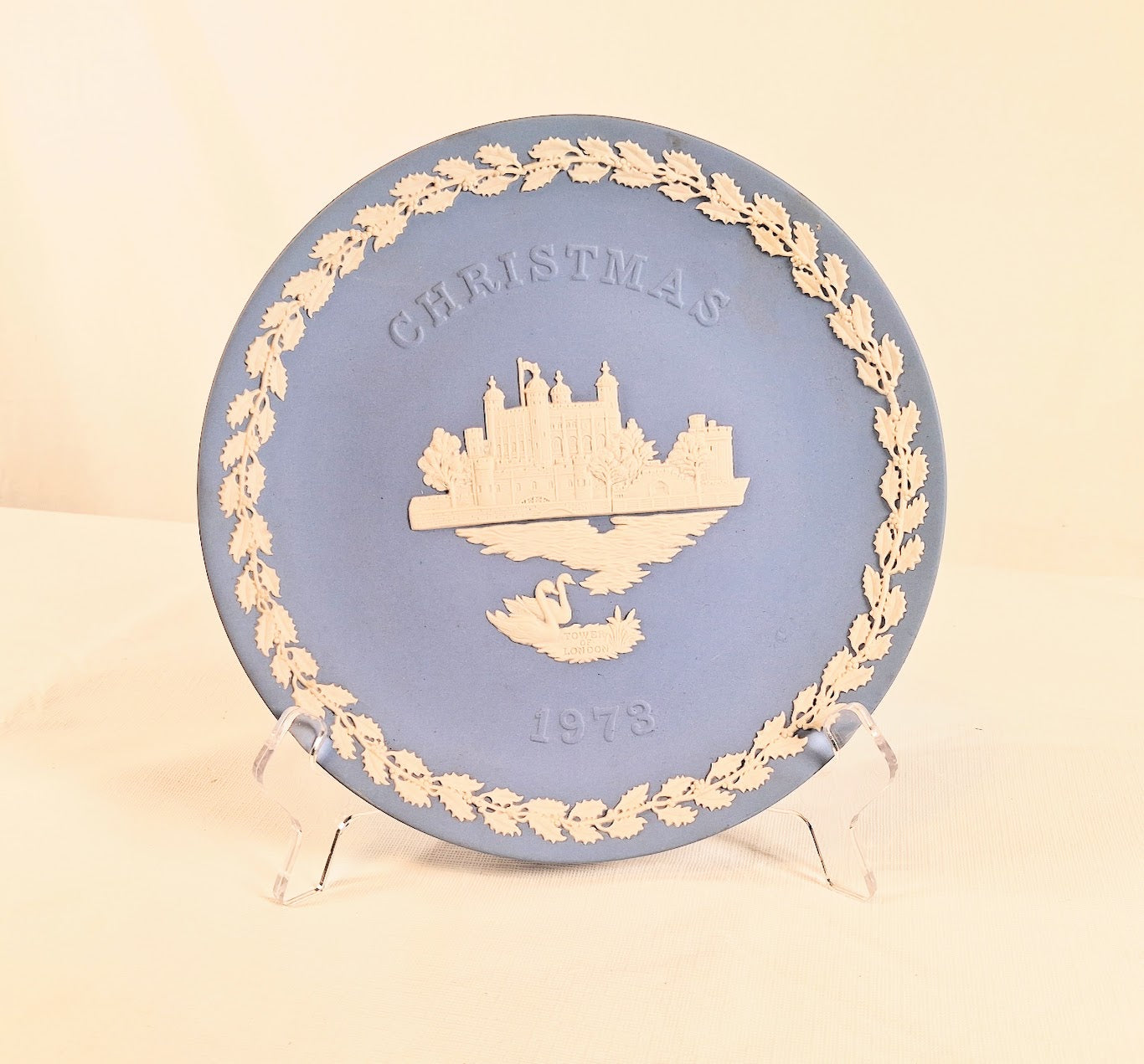 Vintage Wedgwood Blue Jasperware 1973 Christmas Plate