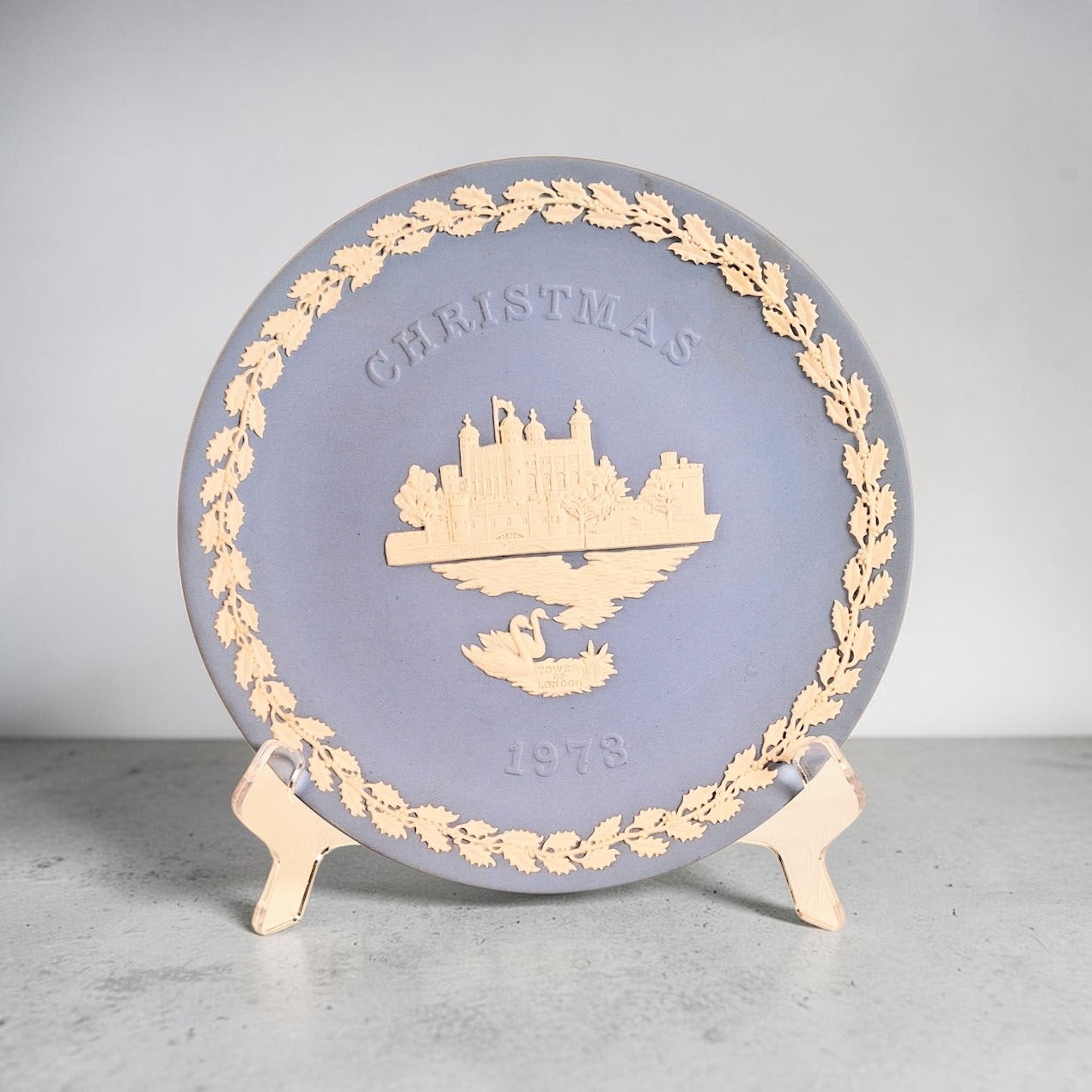Vintage Wedgwood Blue Jasperware 1973 Christmas Plate