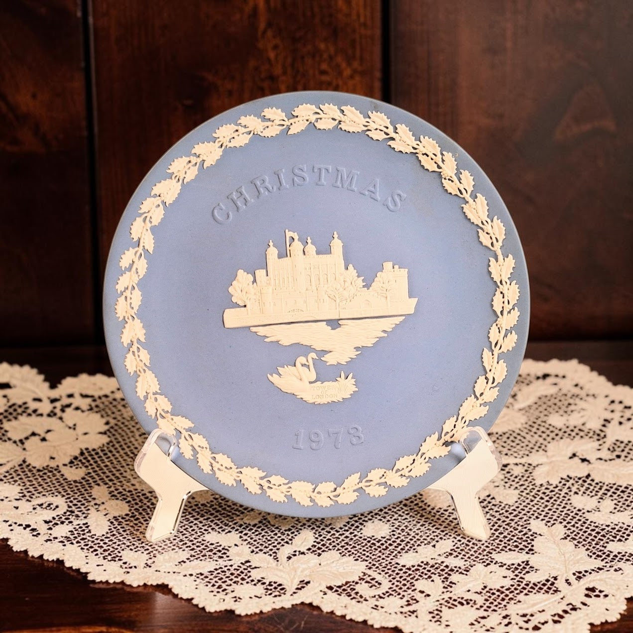 Vintage Wedgwood Blue Jasperware 1973 Christmas Plate