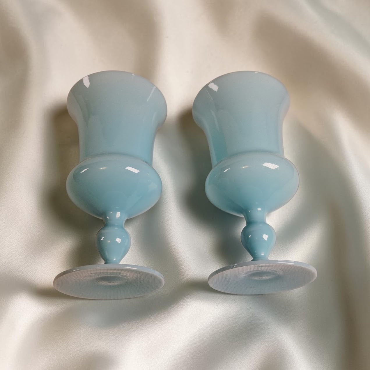 Antique Portieux Vallerysthal Opaline | Robin Egg Blue Goblets | 6 3/8" Tall and 3 1/2" Wide