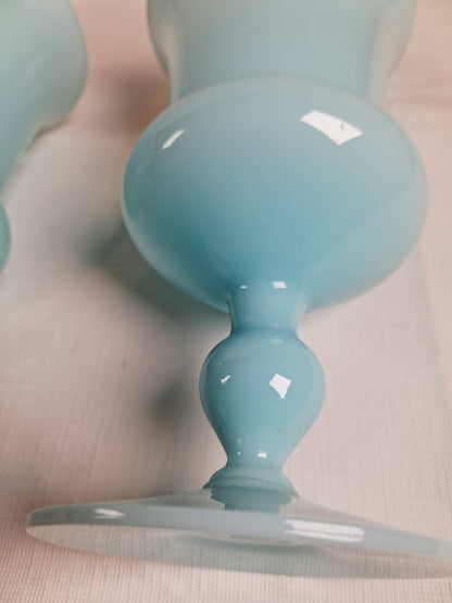 Antique Portieux Vallerysthal Opaline | Robin Egg Blue Goblets | 6 3/8" Tall and 3 1/2" Wide