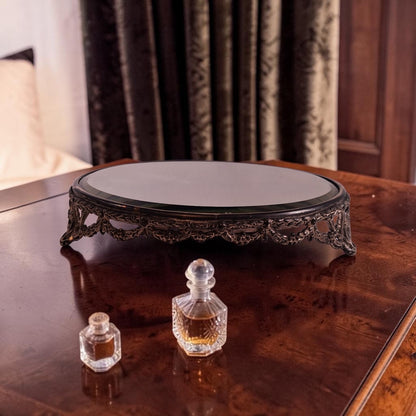 Antique Victorian Era Beveled Filigree Mirror Tray