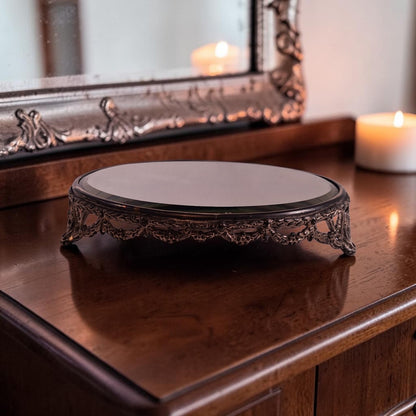 Antique Victorian Era Beveled Filigree Mirror Tray