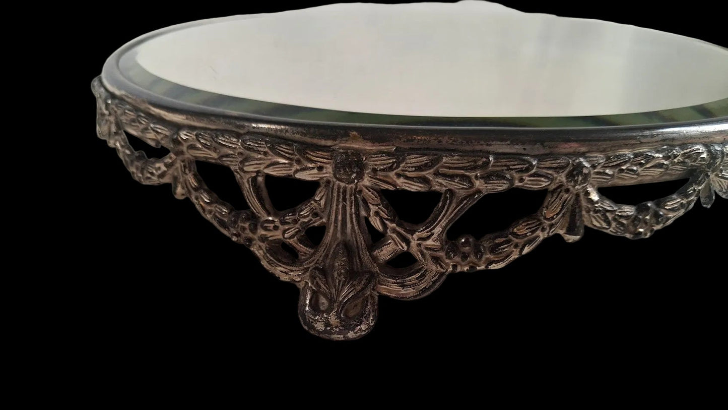 Antique Victorian Era Beveled Filigree Mirror Tray
