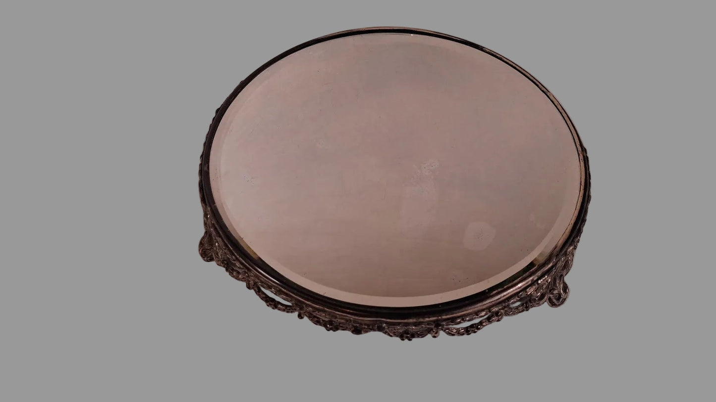 Antique Victorian Era Beveled Filigree Mirror Tray