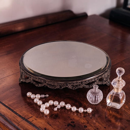 Antique Victorian Era Beveled Filigree Mirror Tray