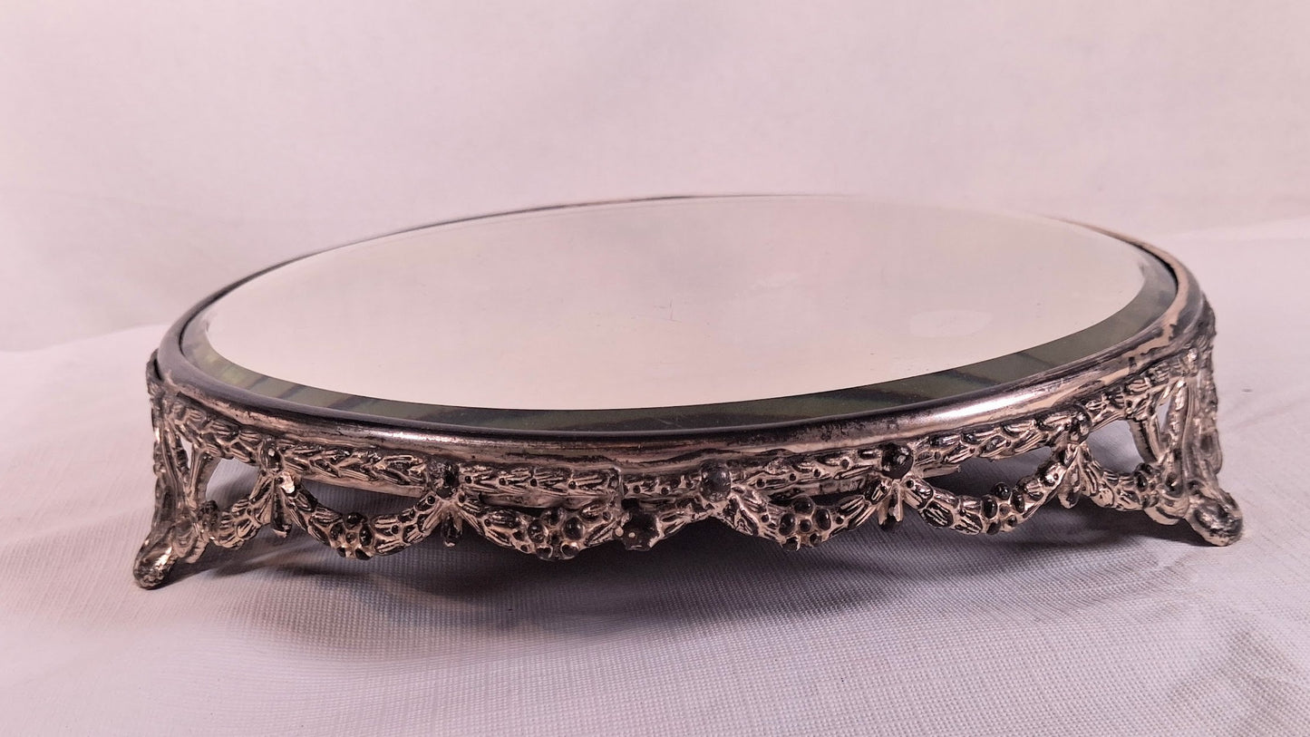 Antique Victorian Era Beveled Filigree Mirror Tray