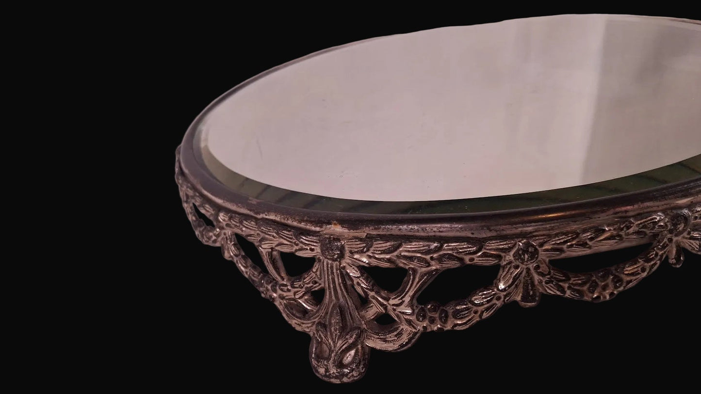 Antique Victorian Era Beveled Filigree Mirror Tray