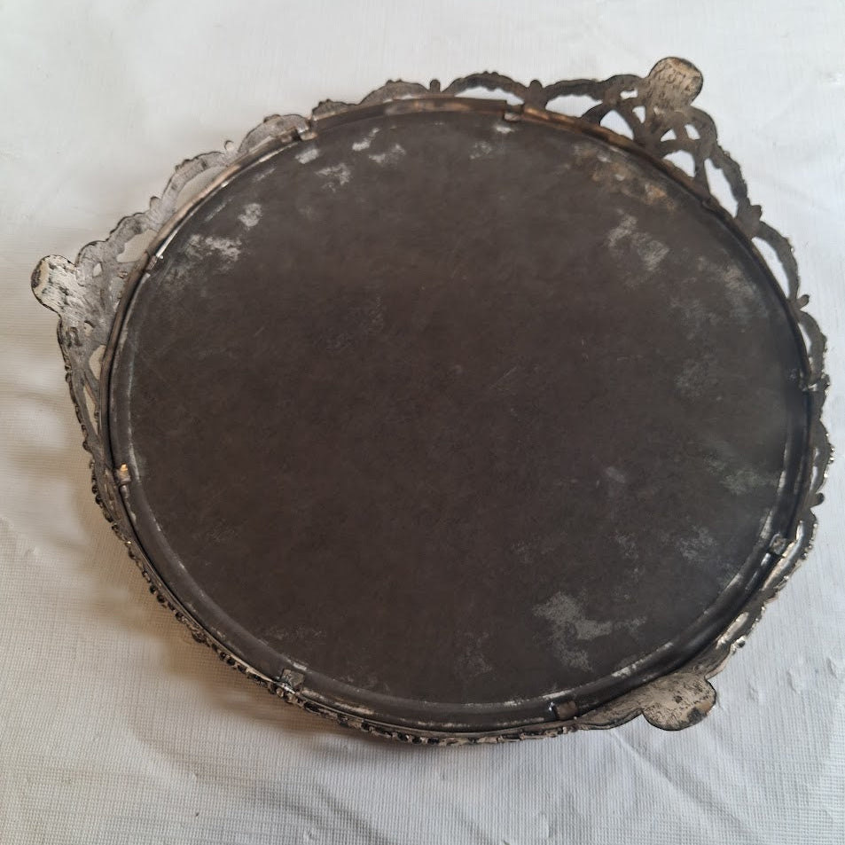 Antique Victorian Era Beveled Filigree Mirror Tray