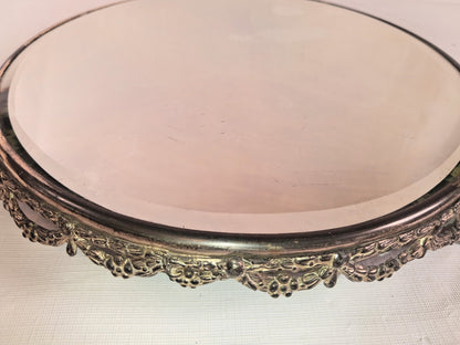 Antique Victorian Era Beveled Filigree Mirror Tray