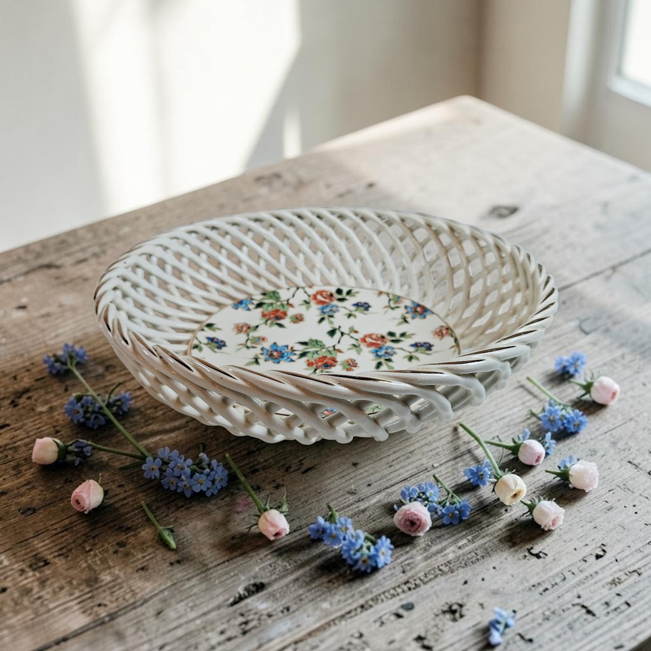 Cherry Chintz Porcelain Weave Basket Bowl