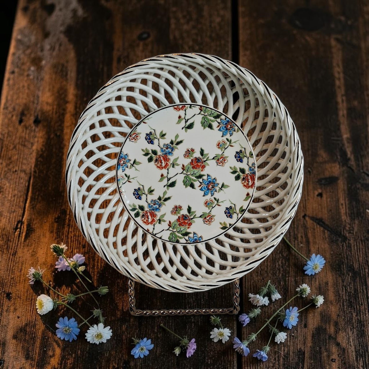Cherry Chintz Porcelain Weave Basket Bowl