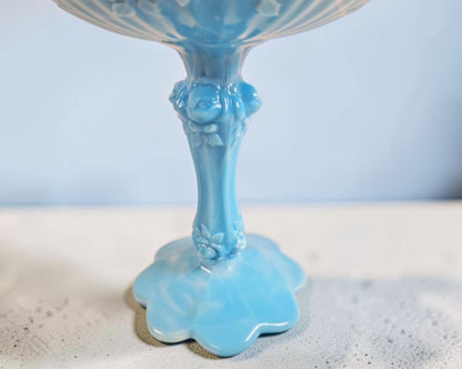 Fenton Blue and White Marble, Cabbage Rose Compote