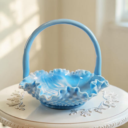 Fenton Blue and White Marble Hobnail Basket, Stunning!